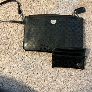 Coach heart wristlet and cardholder set